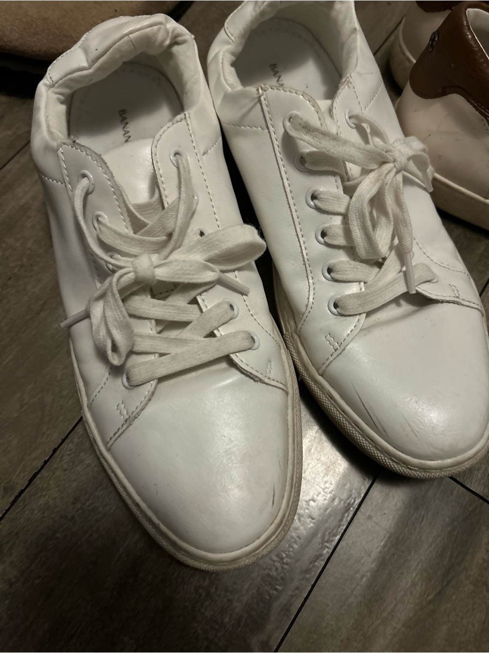 Coach White and Brown Leather Low Top AND Banana Republic all white low Sneakers - Picture 7 of 11